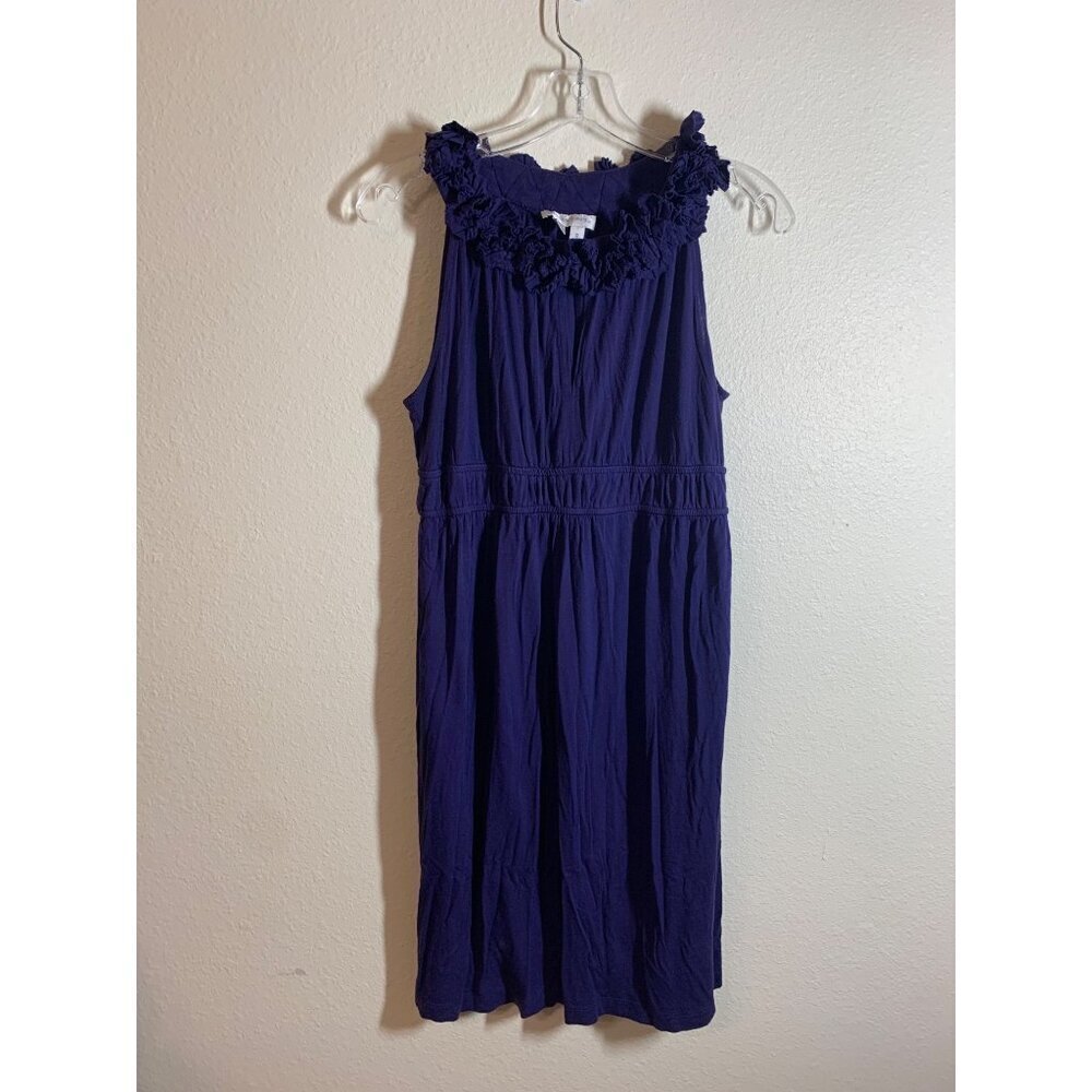London Times Ruffle Collar Casual Dress Womens Size 8 Purple AC9